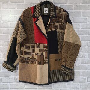 Max and Mabel Vintage Color Block Jacket Color Block Cats Dogs Granny Core 2